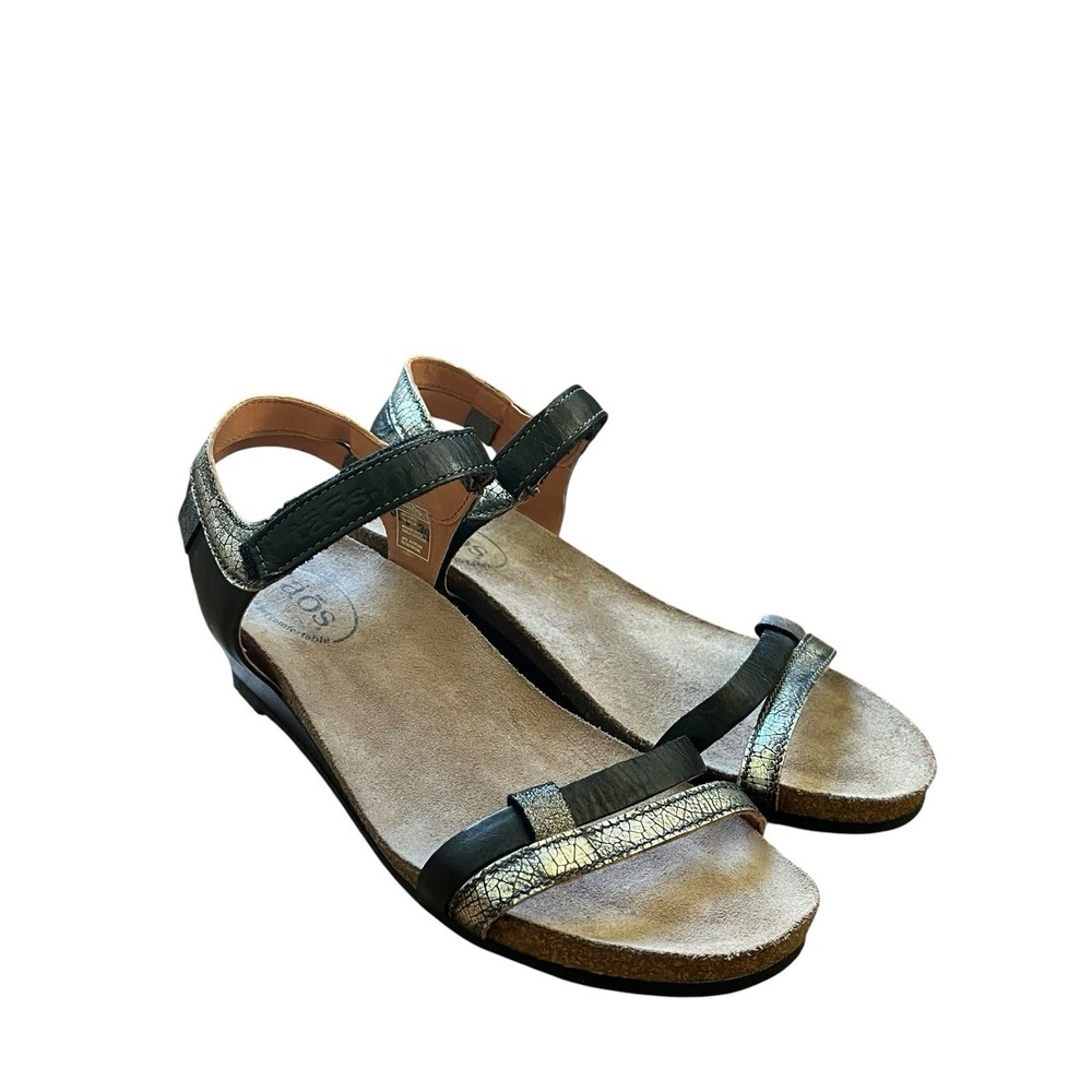 TAOS Gala Sandals Beige Snake Leather Ankle Strap Wedge Women's 39 US 8.5